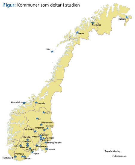 Bilde av kommuner som deltar i PRACTIC studien